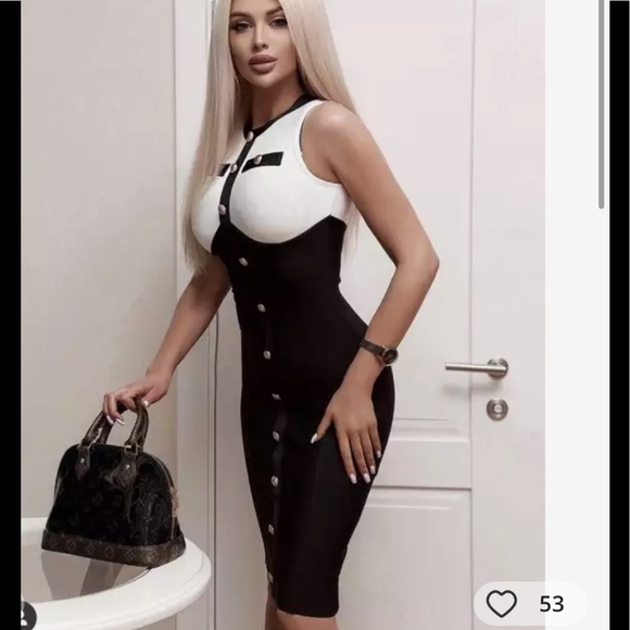 🎉New 2022 Knee Length Bodycon Bandage Sleeveless Button Dress - Picture 4 of 13